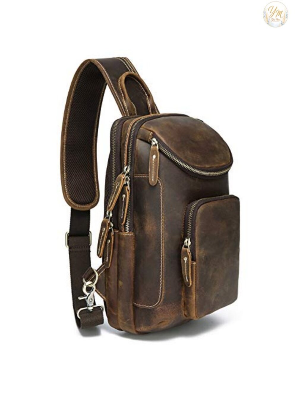 Vintage Full Grain Leather Sling Bag Crossbody Chest Daypack